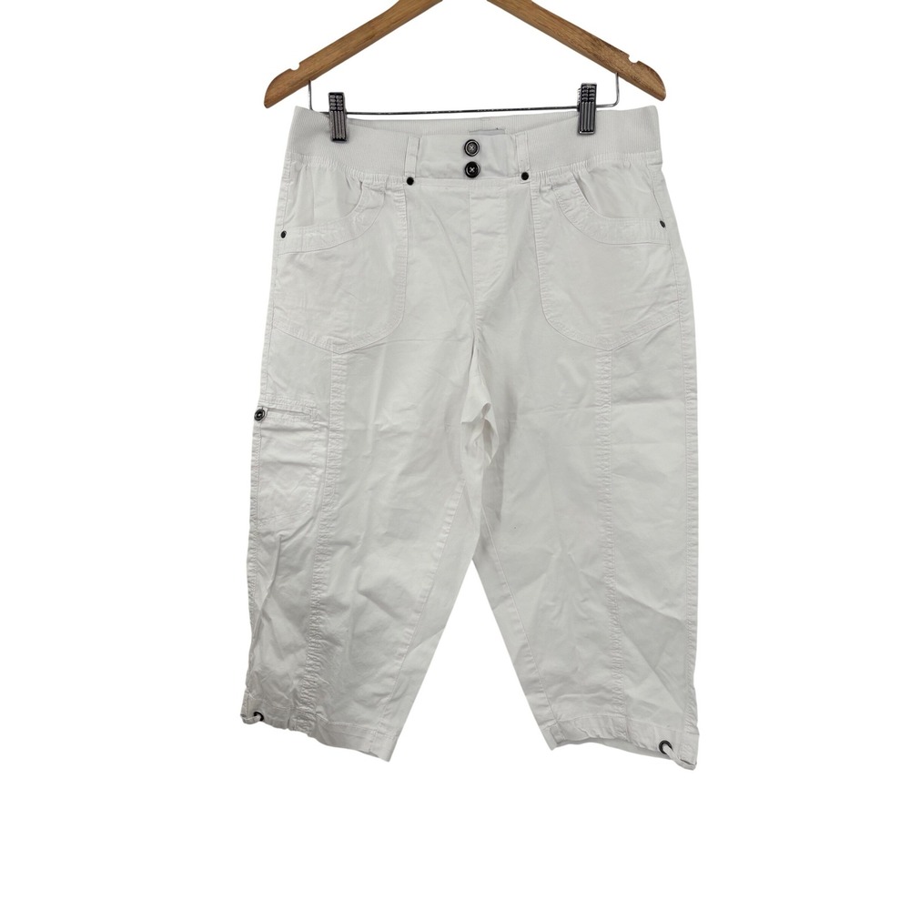 Dash Cargo Capri Pants Womens Size M White Cropped Stretch Utility Casual